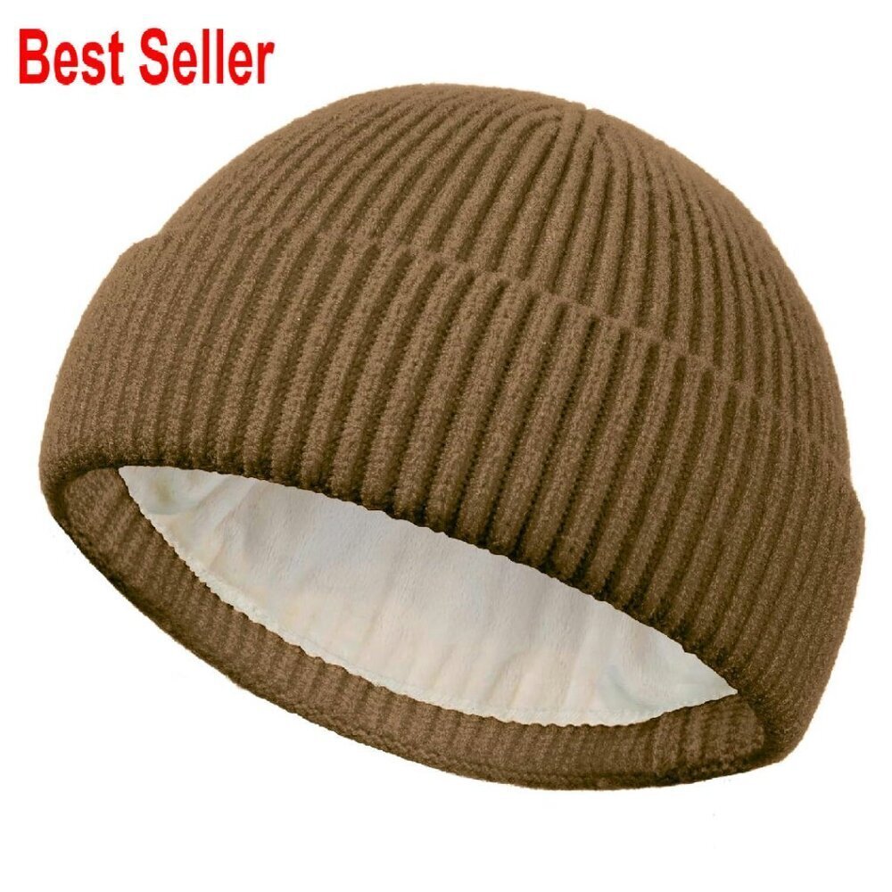 Wool Knit Fleece Lined Fisherman Beanie Classic Winter Warm Hat Unisex